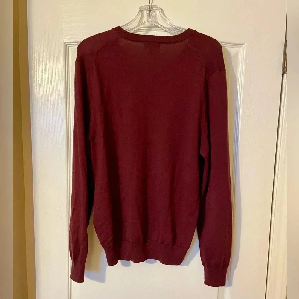 BROOKS BROTHERS Sweater Men's Size L 100% Extra Fine Merino Wool V Neck Burgundy